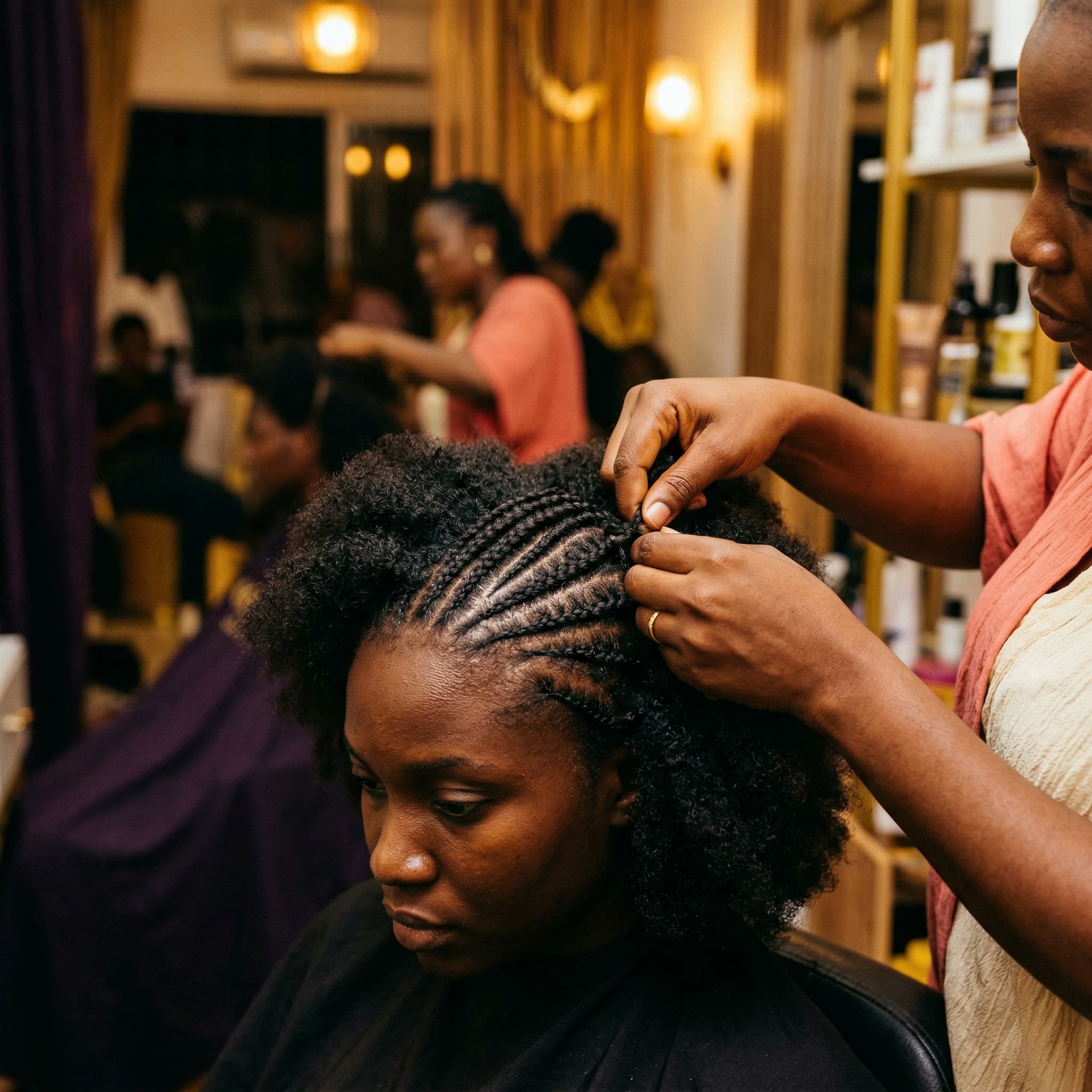 Prestation tresses dans un salon Abidjan